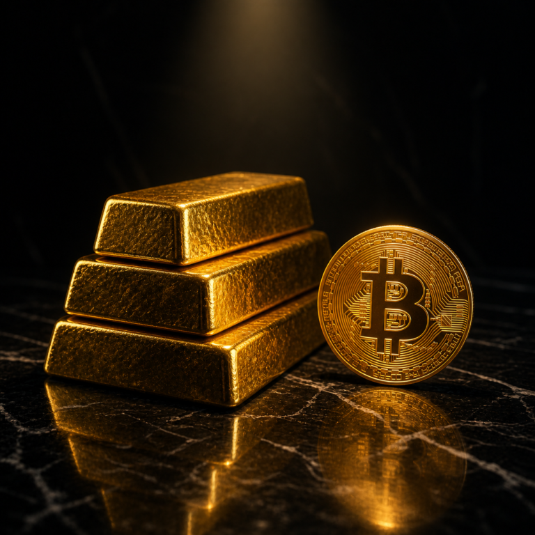 Gold bars and Bitcoin coin for Bitcoin Store of Value