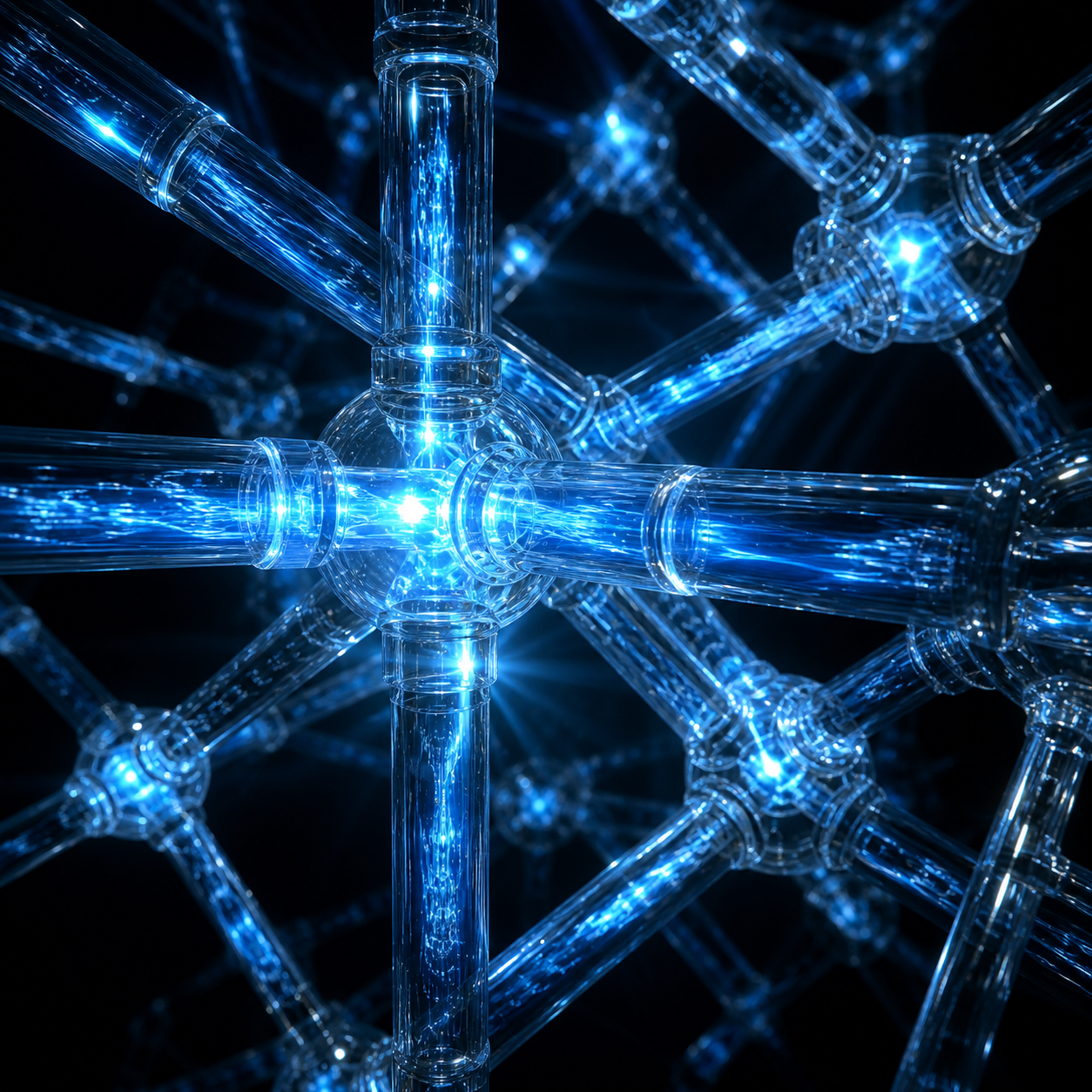 Abstract blue glowing interconnected structures for crypto liquidity conditions