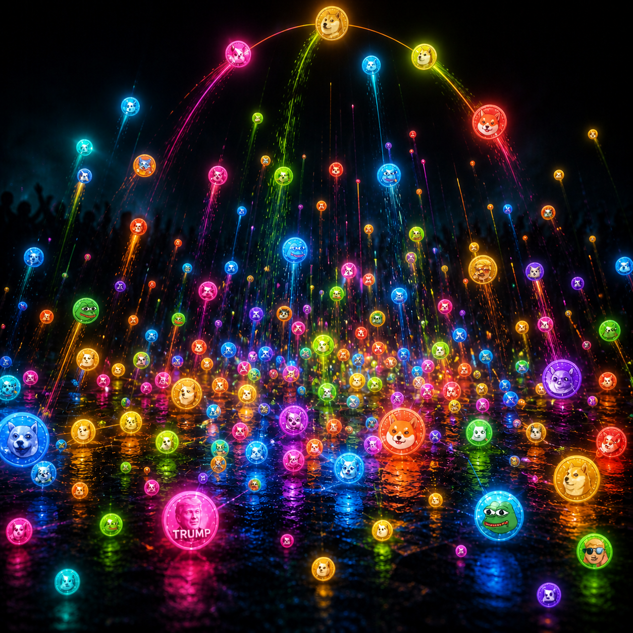 Colorful bubbles representing meme coins market cycle