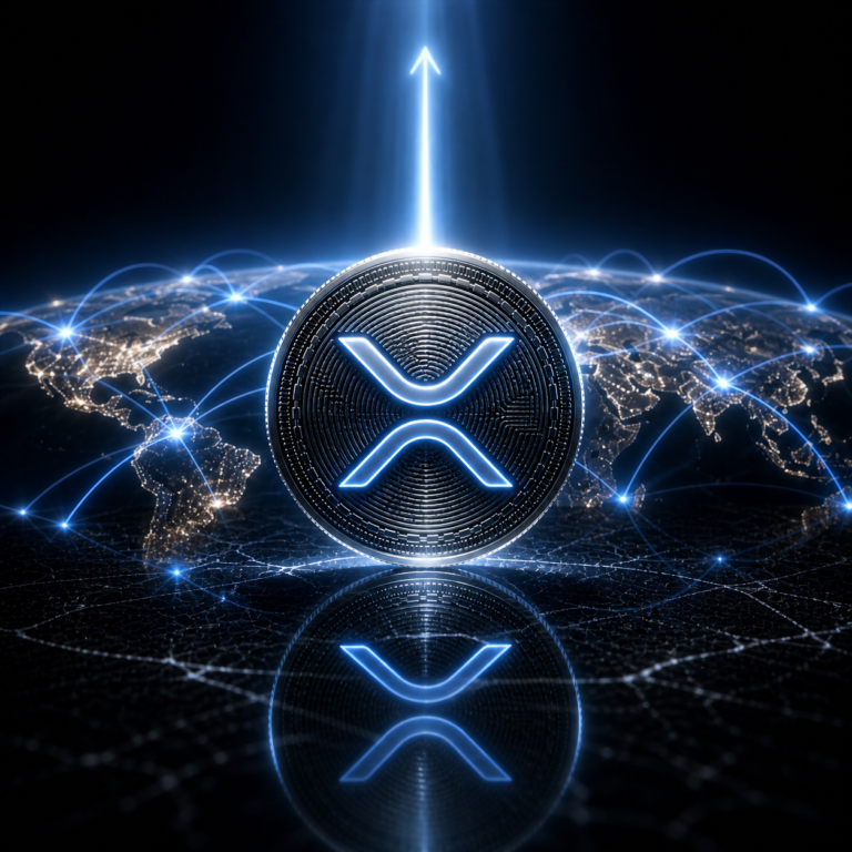 XRP coin with global network visualization for xrp price prediction 2026